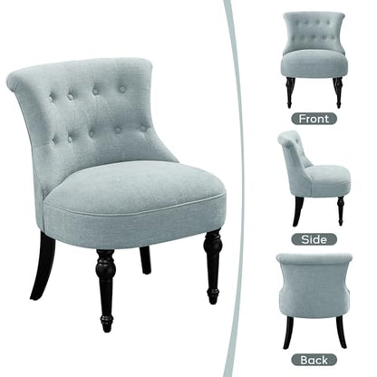 Upholstered Accent Chair, French Country Side Chair (1, Light Blue) | with Tufted Backrest, Thick Padded Seat and Solid Wood Legs for Bedroom, Living Room, Vanity & Reading Nook - color: Light Blue