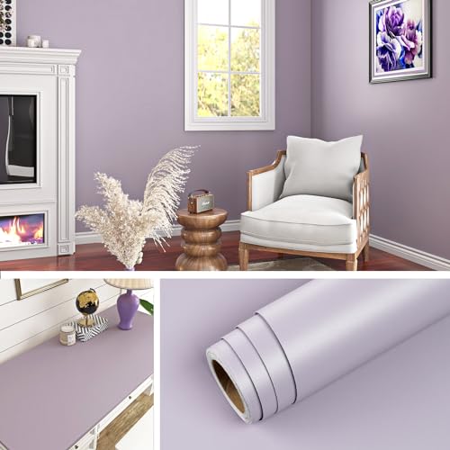 Livelynine Light Purple Peel and Stick Wallpaper Removable Mauve Purple Wall Paper Roll Self Adhesive Solid Color Contact Paper Shelf Liner 15.8x78.8 Kitchen Vinyl Wrap Dusty Bright Lilac Lavender - color: Light purple, size: 15.8" x 78.8"