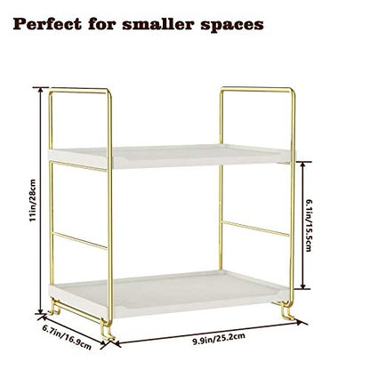 2-Tier Kitchen Spice Rack - Freestanding Stackable Bathroom Countertop Storage Shelf - Cosmetic Organizer Holder- Square Standing Rack (Golden) - color: Golden