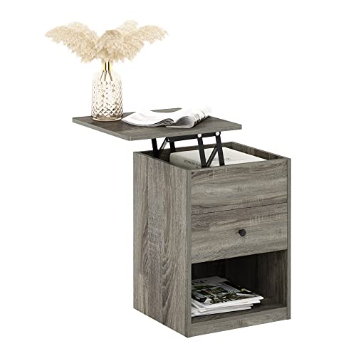 Furinno Jensen Lift Top Nightstand, French Oak Grey - color: French Oak Grey, style: 1-Pack Lift Top