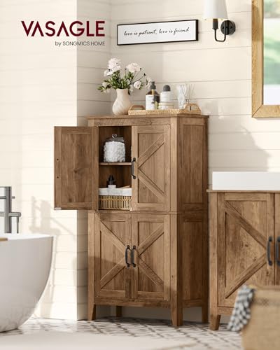 VASAGLE LIRY Collection - Farmhouse Storage Cabinet, Bathroom Floor Cabinet with Barn Doors, Freestanding Kitchen Pantry, Adjustable Shelves, for Dining Room, Living Room, Honey Brown, UBBK773K01 - color: Honey Brown, size: 4 Doors（43.3"H）