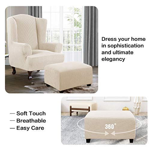 H.VERSAILTEX Ottoman Cover Slipcover Rectangle Fit Length 29'-34' Footrest Sofa Slipcovers Stool Cover Footstool Protector Covers Feature Stretch Thick Jacquard Fabric Removable Washable - Natural - color: Natural, size: Rectangle-Large