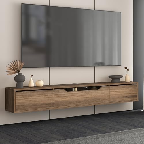 Atelier Mobili Floating TV Stand for Up to 80 Inch TVs – Wall Mounted Media Console with Handle-Free Doors – Modern Entertainment Center with Hidden Storage – White and Oak Finishes (Walnut) - color: Walnut