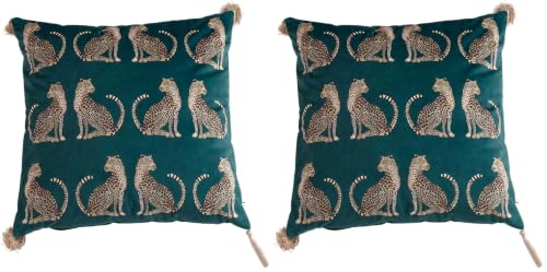 Lumbar Decorative Throw Pillow Cover with Tassels Leopard Pattern Cushion Cover Luxury Style Soft Velvet Pillowcase for Sofa Couch Bedroom (18"x18",Dark Green) (Pack of 2) - color: Dark Green, size: 18" x 18" (Pack of 2)