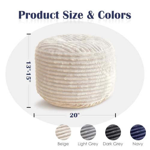 Round Ottoman,Corduroy Pouf Foot Rest,Beige,20x15 in | Corduroy Cover,Storage Ottoman Footstool for Living Room,20x15 Soft Floor Poufs,Memory Foam Filling,Footrest only - color: Beige, size: 20"D x 20"W x 15"H