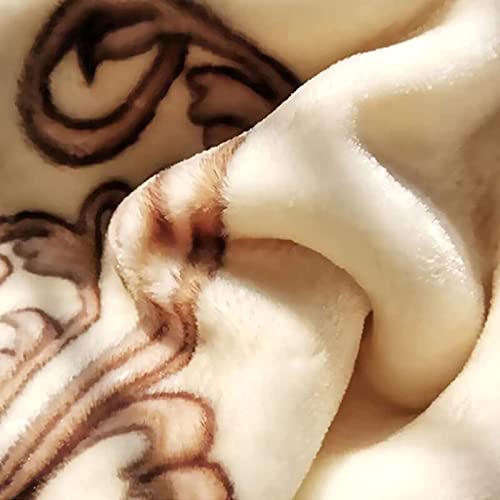 LGYKUMEG Korean Mink Blanket 59"×79", Silky Soft and Warm - 2 Ply Reversible Raschel Throw Blanket 4.4 Lb,Beige and Brown,（150x200cm-2kg - color: Beige and Brown, size: 59x79in/4.4lb