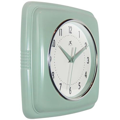 Infinity Instruments Square Retro Wall Clock, Sage Green, 9.25" - color: Sage Green