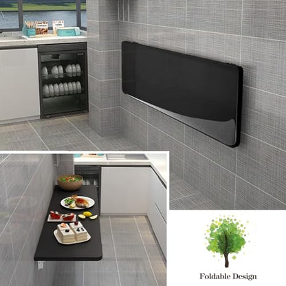 Wall Mounted Folding Table,Black Floating Desk for Small Spaces,Stainless Steel Bracket Laundry Folding Table,Wall Folding Desk,Home Bars and Dining Establishments(100x50cm/39.4"×19.7") - color: Black, size: 39.4 x 19.7 inches