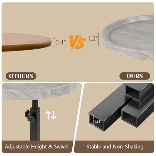 YYW C Table End Table Adjustable Height, Couch Tables that Slide Under for Small Spaces, 360°Swivel TV Tray Table, C Shaped Side Tables Living Room and Bedroom for Sofa, Bed, Chair, Snack (Wood Gray) - color: Wood Gray