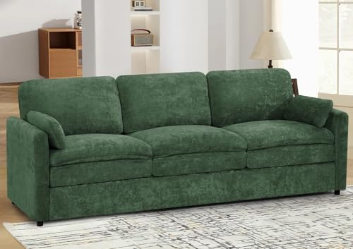 89" Chenille 3 Seats Sofa with 2 Pillows, Green | Modern Upholstered Sofa with Deeper Seats, Comfy Sofa with Thickened Cushions for Living Room, Apartment - color: Green, size: Sofa
