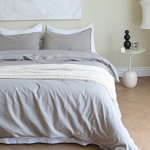 BISELINA French Linen Duvet Cover Set 2pcs with Hidden Zipper Closure Natural Flax Cotton Blend Solid Color Soft Breathable Luxury Farmhouse Bedding - Twin Size, Grey - color: Grey, size: Twin