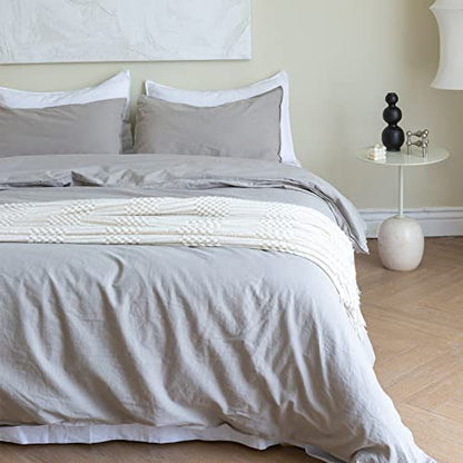 BISELINA French Linen Duvet Cover Set 2pcs with Hidden Zipper Closure Natural Flax Cotton Blend Solid Color Soft Breathable Luxury Farmhouse Bedding - Twin Size, Grey - color: Grey, size: Twin