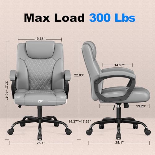Misolant Office Chair, Executive Desk Chair, PU Leather Comfortable Ergonomic Chairs with Fixed Armrest, Adjustable Height, Rocking Function, 360° Swivel Wheels, Gray - color: Grey