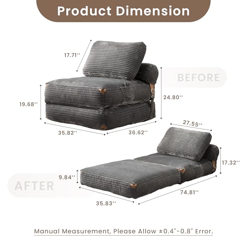 ovios Folding Sofa Bed, Foldable Sleeper Chair Floor Futon, Comfy Portable Convertible Fold Out Lounge Chairs for Living Room Bedroom, Grey - color: Grey