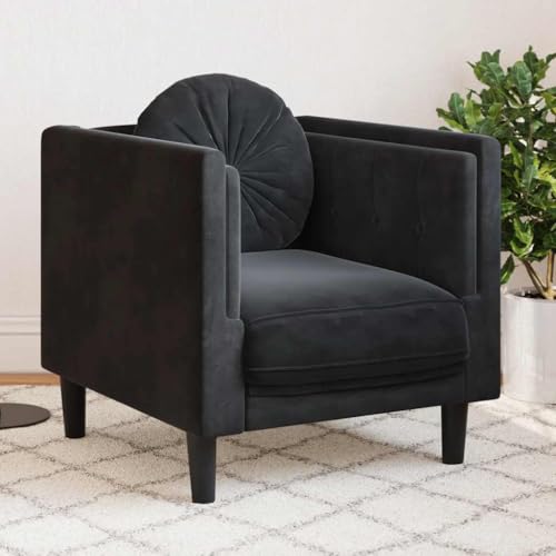 Velvet Sofa Chair with Removable Cushion, Black Velvet Upholstery, Solid Wood Frame, Single Seating Accent Chair for Living Room - color: Black, size: 1 & Sofa