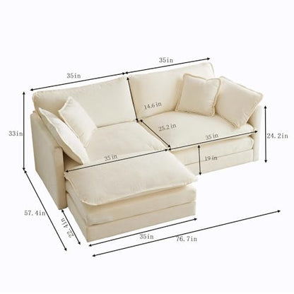 76.7” Oversized Beige White Loveseat Sofa, 2 Seater Large Sectional Couches for Living Room, Chenille Fabric Modular Sectional Sofa with 1 Ottoman, Deep Seat Home Sofas Set, Love Seat Couches - color: Beige White, size: 2 Seater + 1 Ottoman