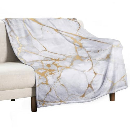 White Marble Throw Blanket Gold Textures Pattern Soft Lightweight Warm Plush Blankets for Sofa Bedroom 60"x80" - color: Marble-8, size: 60"x80"