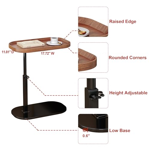 C Shaped Side Table Adjustable Height, 360° Swivel Couch End Table That Slide Under, Small C Shaped End Table for Sofa/Bed/Bathtub, Coffee TV Dinner Tray for Living Room, Bedroom, Bedside (Wood) - color: Wood