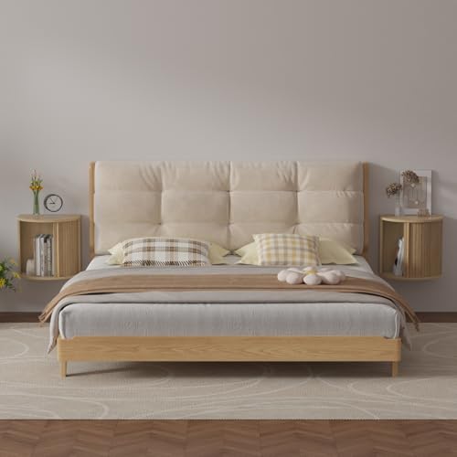 Floating Nightstand Set of 2 with Sliding Roller Shutter Doors,Wood | Set of 2 Floating Nightstands,Smooth Sliding Roller Shutters Hide Clutter.Curved Rounded Edges,Space-saving. - color: Floating Nightstand-oak