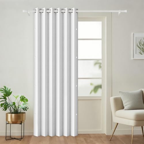 100% Blackout Pleated Curtains with Magnetic Closure, Pinch Pleated Curtain for Meetingroom/Patio Door/Living Room, 1 Panel, W45 x L72, Greyish White - color: Grayish White, size: 45"W x 72"L (Pack of 1)