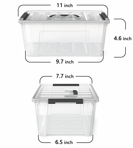 WYT 12 Pack Small 5-Quart Clear Plastic Storage Bins with Lids and Latch Buckles, Storage Organizer Container with Handle