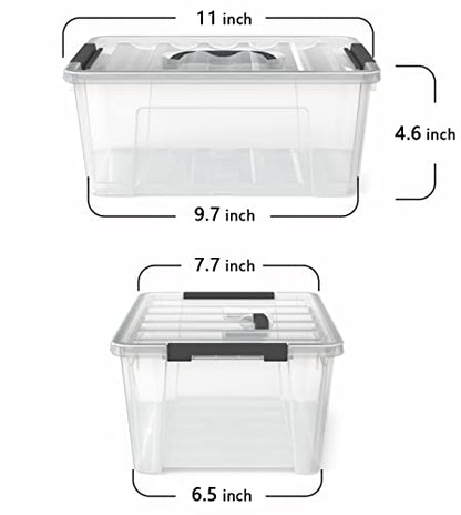WYT 12 Pack Small 5-Quart Clear Plastic Storage Bins with Lids and Latch Buckles, Storage Organizer Container with Handle