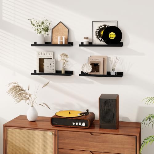 Dreamland Picture Ledge Shelf for Wall, Floating Shelves Set of 2,20 inch Long Floating Shelves with Lip for Living Room,Bedroom,Bathroom,Kitchen,Black - color: Black, size: 20inch