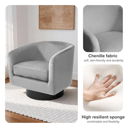 Swivel Barrel Accent Chair, Comfy Reading Armchair, Medium Gray, Set of 1 | Club Chairs for Adults, Low-Back Design, Modern Round Style, Solid Wood Frame & Metal Swivel Base, For Living Room & Bedroom - color: Medium Gray