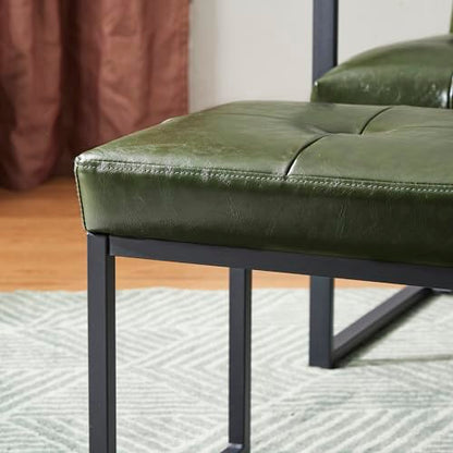 Glitzhome Ottoman Bench, Modern PU Leather Vanity Stools Chairs with Metal Frame, Makeup Stool Padded Foot Rest Stool for Living Room Vanity, Entryway, Bathroom,Green - color: Green