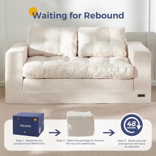 MAXYOYO Folding Sofa Bed, Convertible Sleeper Loveseat with Pillows | 2-Person Fold-Out Loveseat, Convertible Sleeper Bed with Supportive Pillows for Relaxing or Overnight Guests, Beige - color: Beige