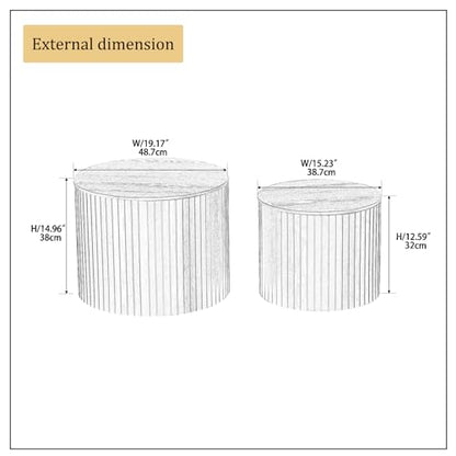 Round Nesting Coffee Table Set of 2, Wood Side Tables with Storage | Fluted Walnut Accent and End Tables Sets, Mid Century Modern, Living room, bedroom, office, small spaces, Black - color: Black With Storage