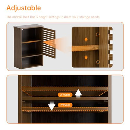 HITNET Medicine Cabinet, Wall Hanging Cabinet with Adjustable Shelf, Bathroom Storage Organizer Over the Toilet with Single Door and Open Bottom Shelf, Walnut - color: Walnut