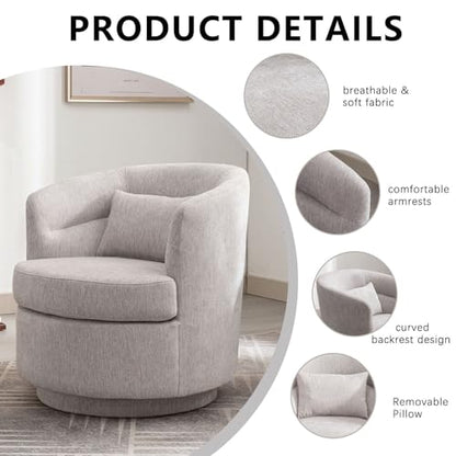 Swivel Accent Chair, 360 Degree Round Swivel Barrel Chair with Pillow, Upholstered Comfy Barrel Armchair Single Club Sofa Chair for Living Room,Bedroom, Reading Room, Grey - color: Grey