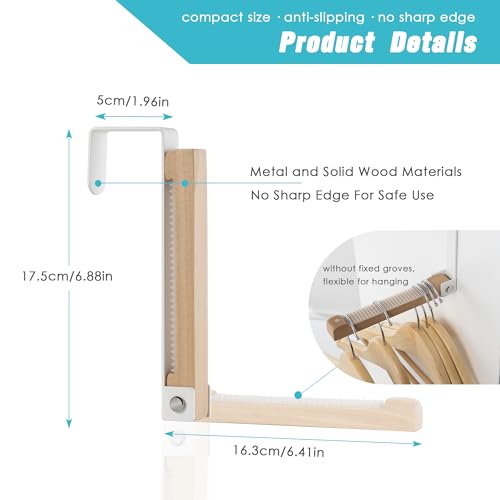 2 Pack Folding Clothes Drying Rack, Thickness Adjustable, Metal/Wooden, Portable, Lightweight, Heavy Duty, Over The Door Hooks for Laundry (White) - color: Wood-White