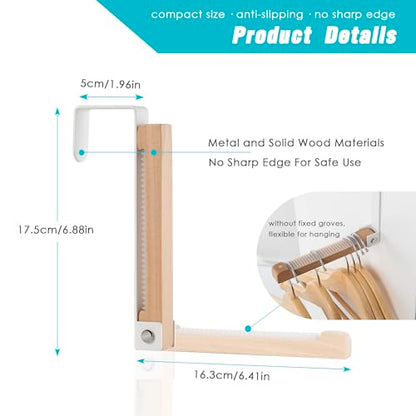 2 Pack Folding Clothes Drying Rack, Thickness Adjustable, Metal/Wooden, Portable, Lightweight, Heavy Duty, Over The Door Hooks for Laundry (White) - color: Wood-White