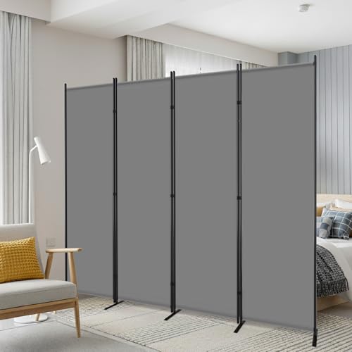 AKTOP 4 Panel Room Divider, 88" W x 6FT Fabric Folding Privacy Screen, Grey | Portable Wall Divider for Room Separation, Non-See-Through Freestanding Screen with 13"W Base for Stability, Bedroom & Dorm - color: Grey