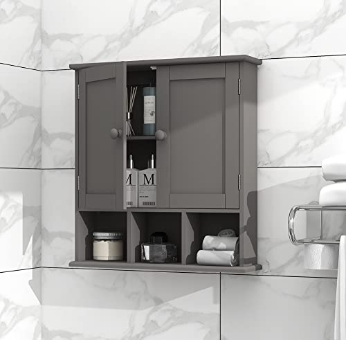 TaoHFE Grey Bathroom Cabinet,Bathroom Wall Cabinet with 2 Door | Adjustable Shelves,Over The Toilet Storage Cabinet,Bathroom Cabinet Wall Mounted,Medicine Cabinets for Laundry Room Kitchen - color: Grey