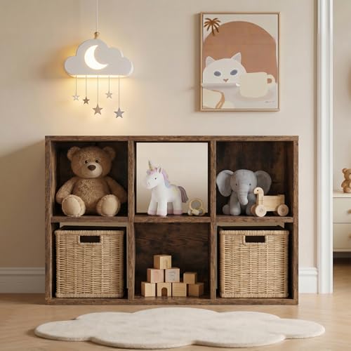 LUCKLIFE 6-Cube Storage Organizer, Stackable Modular Bookcase Shelf with Vertical or Horizontal Use, Fits 11×11" Bins, Optional Back Panels, for Living Room, Office, Rustic Brown - color: 6 Cube - Rustic Brown