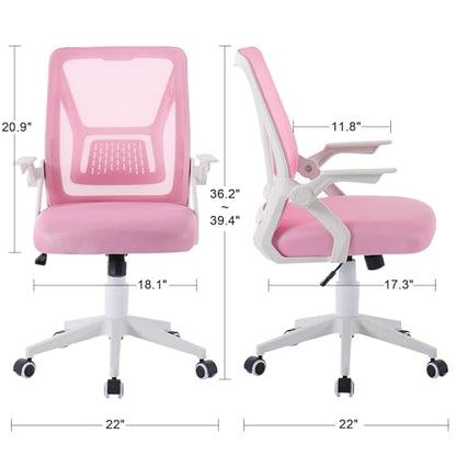 VECELO Mid-Back Swivel Ergonomic Office Chair with Adjustable Arms Mesh Lumbar Support for Computer Task Work, Pink - color: Pink