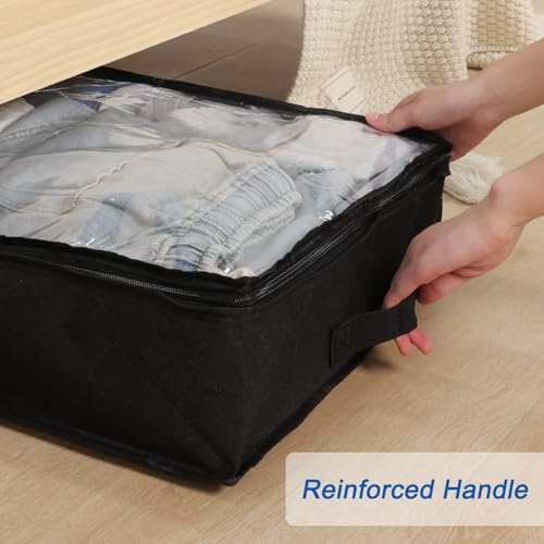 Fixwal Under Bed Storage Bags 4 Pack Underbed Containers for Clothing | Foldable Design, Clear Vinyl Window, Stainless Steel Zipper, Reinforced Handles, Dust-Resistant Under-Bed Use - size: Large, style: 4pcs