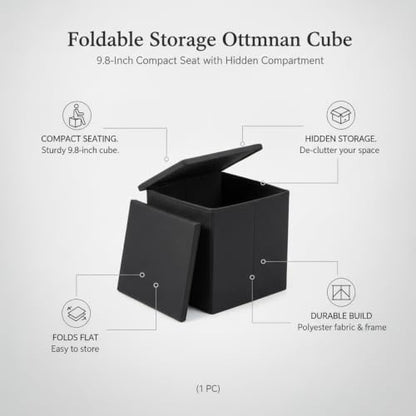 9.84-Inch Foldable Storage Ottoman Cube, Compact Polyester Seat with Hidden Compartment for Entryway and Living Room