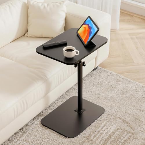 ZEAPTAC Portable TV Tray Table, End Table Adjustable Height 360° Swivel, Side Table for Couch, Sofa, Bed, Chair, Living Room - Black - color: Black