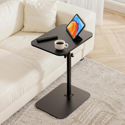 ZEAPTAC Portable TV Tray Table, End Table Adjustable Height 360° Swivel, Side Table for Couch, Sofa, Bed, Chair, Living Room - Black - color: Black
