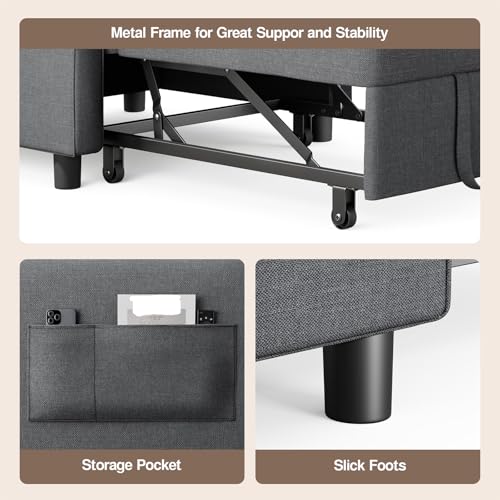Convertible Sofa Chair Bed, 3-in-1 Linen Pull Out Chair, Dark Gray | Multi-Functional Sleeper Chair Bed;Adjustable Backrest Recliner;Modern Linen Fabric, Living Room/Apartment/Small Space - color: Dark Gray