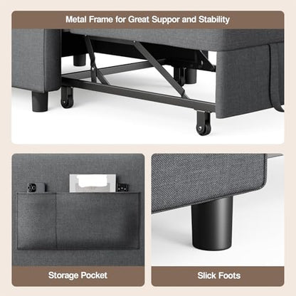 Convertible Sofa Chair Bed, 3-in-1 Linen Pull Out Chair, Dark Gray | Multi-Functional Sleeper Chair Bed;Adjustable Backrest Recliner;Modern Linen Fabric, Living Room/Apartment/Small Space - color: Dark Gray