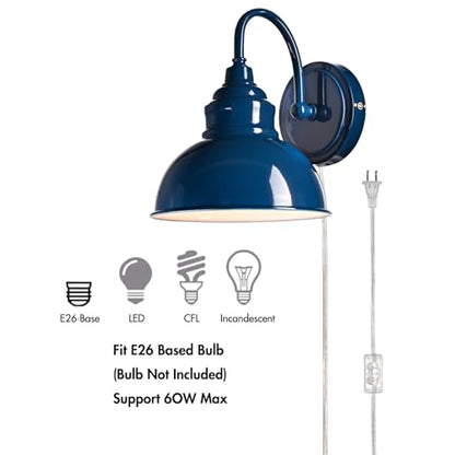 Mini Gooseneck Wall Sconce, 2-Way Mount with Switch, Blue | Flexible Gooseneck, Plug-in & Hardwired Dual Installation, On/Off Switch Included, Fits Bedroom, Porch, Patio, Hallway - color: Blue
