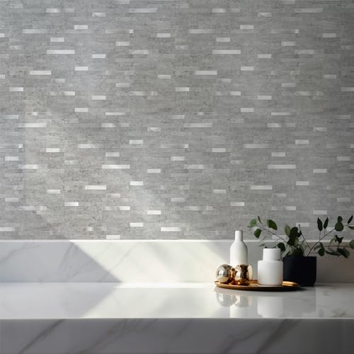 StyloVue 20 Sheets Peel and Stick Backsplash for Kitchen, Slate Gray with Metal Silver Look Stick on Tile Upgrade Your Kitchen Backsplash, RV, Fireplace - color: Slate Gray With Metal Silver