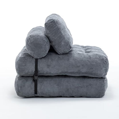 Grey Convertible Sofa Bed Folding Sofa Bed Sleeper Chair Couch Beds, Comfy Floor Beds with Pillow and Back Support, Small Couch for Bedroom, Living Room Bedroom - color: Grey