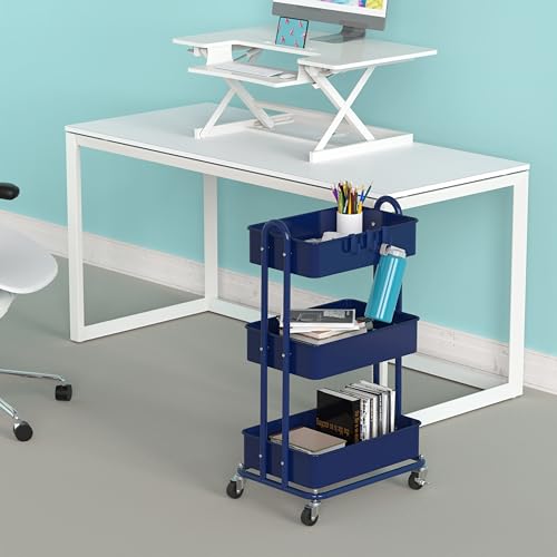 Simple Houseware 3-Tier Heavy Duty Metal Utility Rolling Cart, Navy - color: Navy