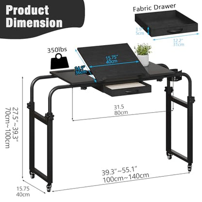 GiftGo Overbed Table with Wheels Rolling Laptop Desk Cart Over Recliner Wheelchair Table Adjustable for Hospital and Home Use Over The Bed Table with Storage Drawer and Cup Holder (Black) - color: Black